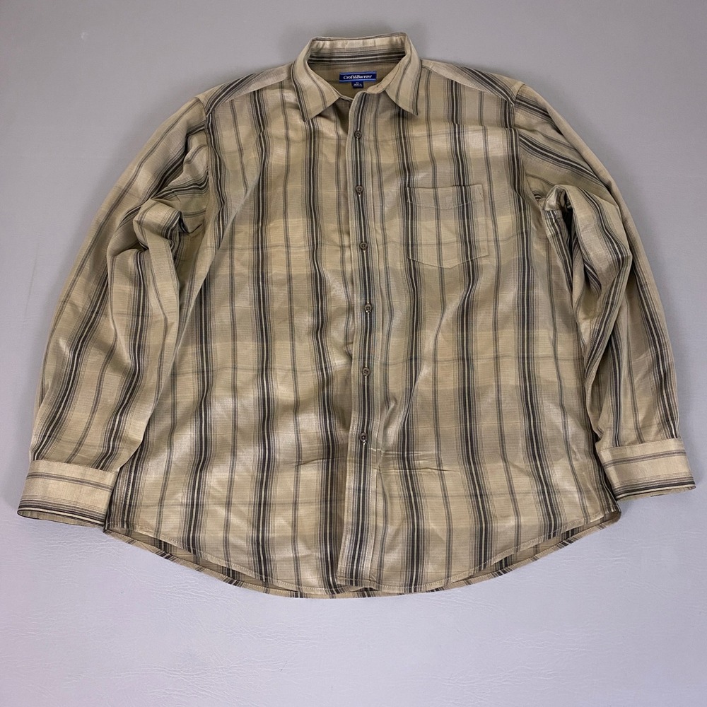 Croft & Barrow Button Up Shirt Men's XL Tan Brown Striped‎ Long Sleeve Polyester